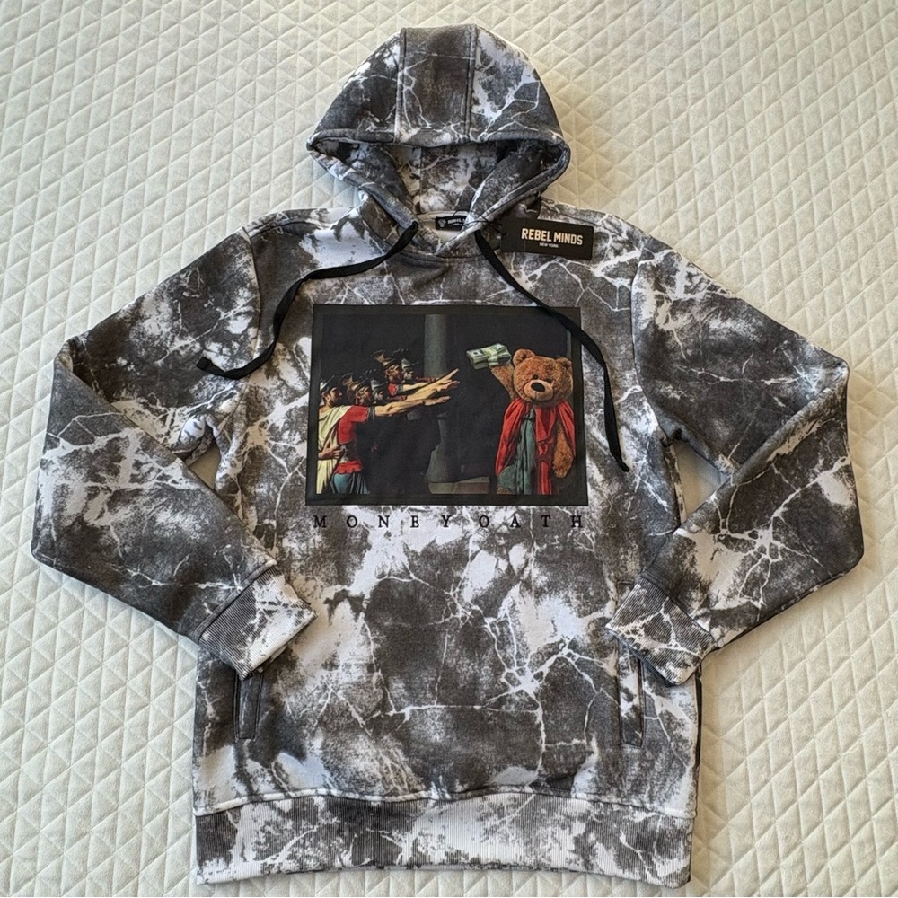 New Money Oath Tie Dye Hoodie Rebel Minds Men’s Large Graphic Sweater Pockets